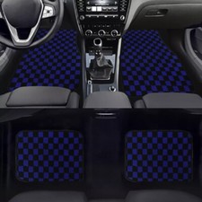 4pcs Universal Checkered Blue Racing Fabric Car Floor Mats Interior Carpets 4pcs Universal Checkered Blue Racing Fabric Car Floor Mats Interior Carpets