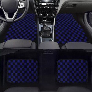 4PCS UNIVERSAL CHECKERED BLUE Racing Fabric Car Floor Mats Interior Carpets