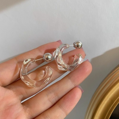 Transparent Resin Hoop Earring Geometric Irregular Metal Acrylic Fashion Jewelry - Picture 23 of 23