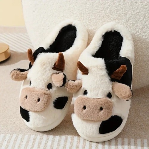 Zapatillas de vaca Kawaii para mujer - Zapatilla mullida de animales para adultos diapositivas de dibujos animados - Imagen 2 de 13