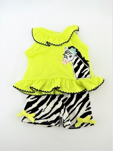 Ropa para muñecas 18" pantalones cortos negro blanco cebra top amarillo cebra se adapta a muñecas AG - Imagen 3 de 3