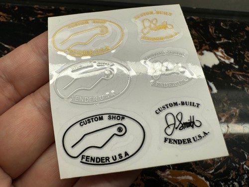 1Set Fender Custom Shop BUILT Vinyl UV Transfer RAISED Headstock Decals Stickers - Picture 5 of 5