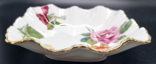 Hammersley Bone China Trinket Candy Dish ~ 4" Square ~ Ruffled Sides ~ Roses - Picture 7 of 10