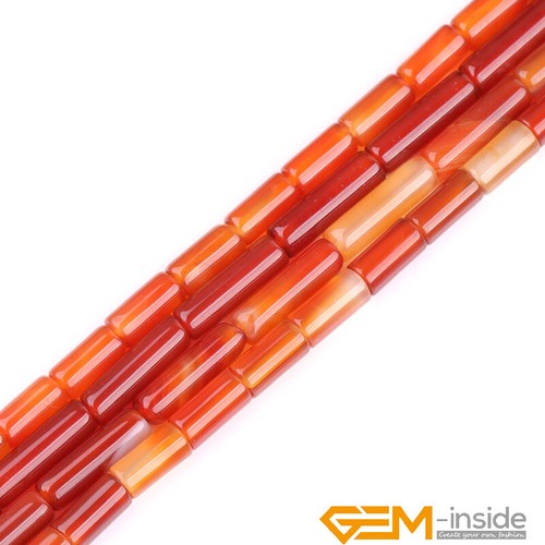 Natural Red Stripe Sardonyx Agate Gemstone Olivary Tube Jewelry Making Beads 15"