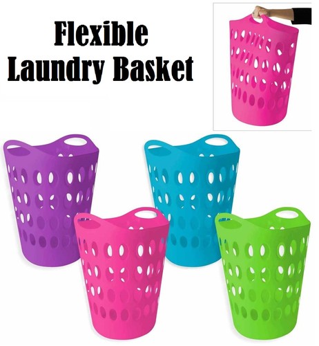 Flexible Plastic Laundry Washing Basket With Handles Bin Clothes Storage Hamper - Picture 1 of 6