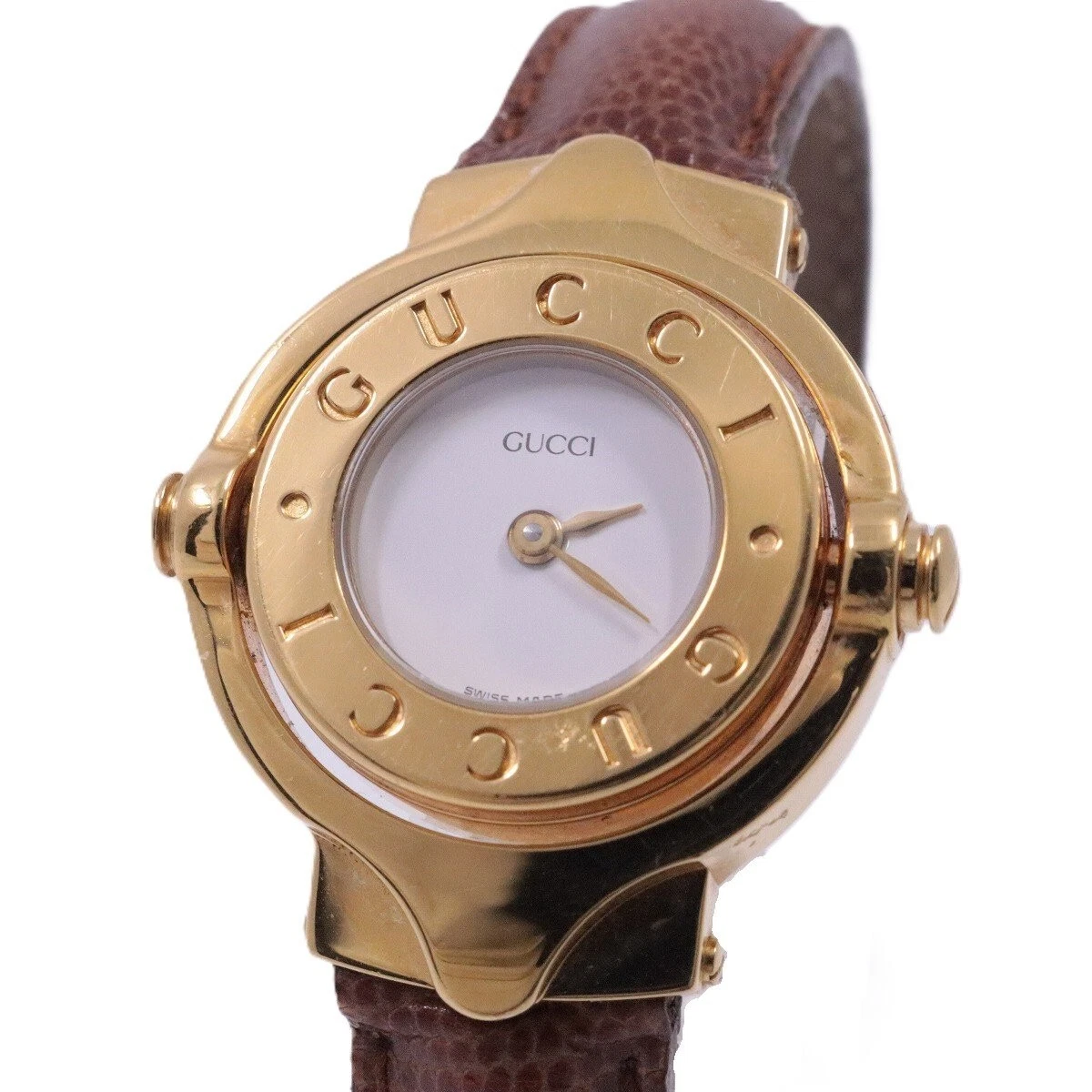 Orologio Gucci Bracciale Reversibile 6600 Pelle Placcata Oro Donna Marrone Giappone