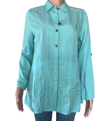 Soft Surroundings Shirt Womens Petite Medium PM Mint Green Button Up Tunic  Top | eBay