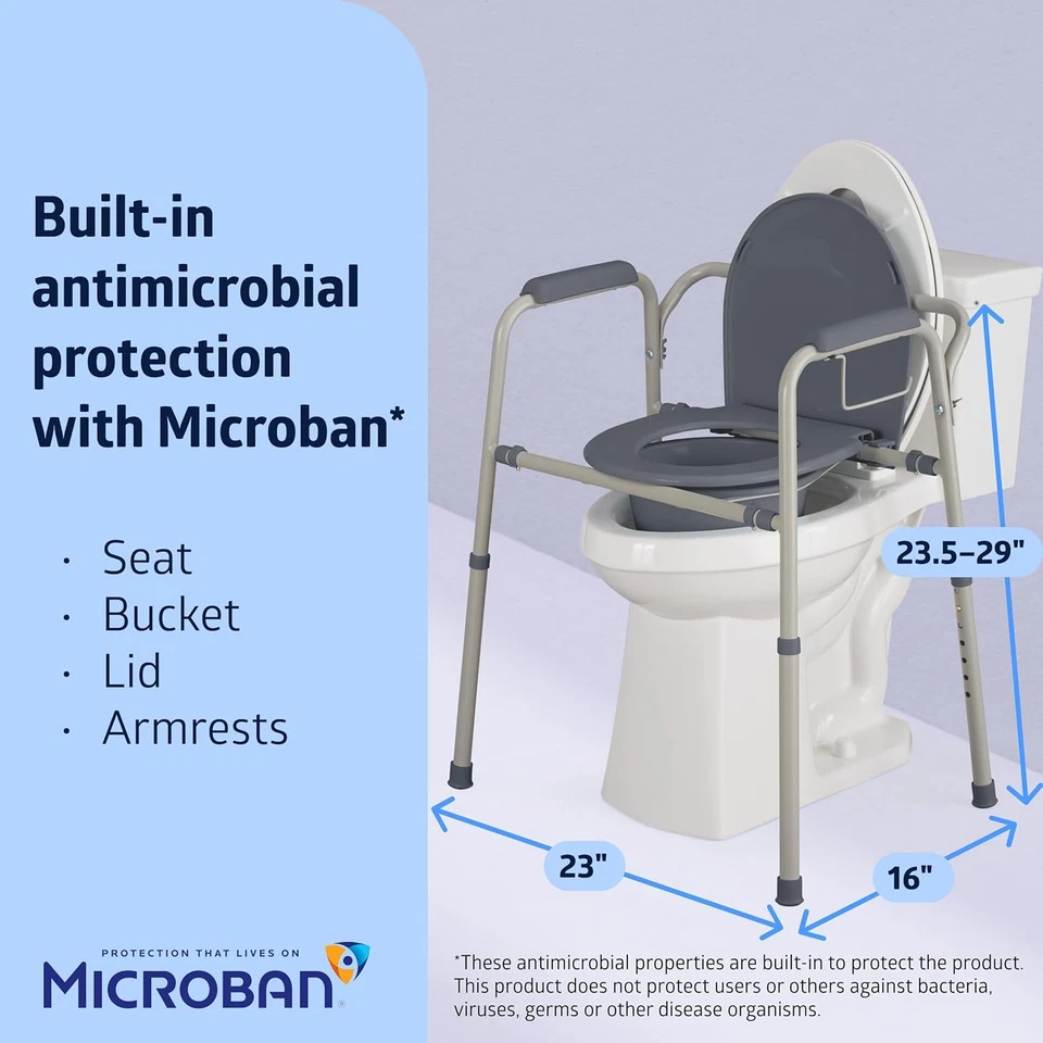Medline 3-In-1 Steel Adjustable Bedside Commode W/ Microban Protection, Portable - Image 4 of 4