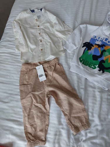 Baby Toddler Linen Blend H&M Trouser Shirt F&F 2 Piece Set Hood Trousers... - Picture 2 of 7