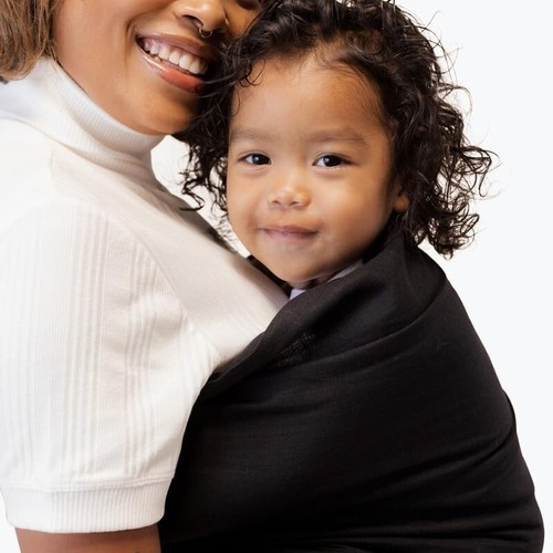 Versatile Ring Sling Baby Carrier for Newborns to 35 lbs - Raven & Gold Rings - Picture 7 of 10
