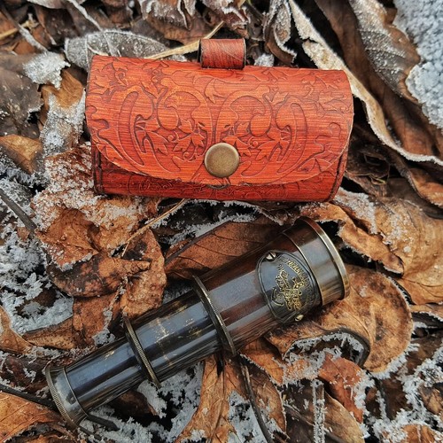 Marine Brass Telescope with Leather Case Antique Steampunk Pocket Spyglass