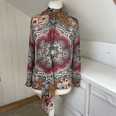 Etro Bluse Gr. 40 UK 8 bunt Paisley Flockmuster 100% Seide drapiert