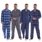 Mens Thermal Flannel Pyjamas Brushed Cotton Check Stripe Winter Warm  S - 5XL