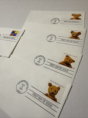 USA 2002 Love Teddy Bears Scotts # 3653-56 and 3658 FDC Atlantic City 08401 - Picture 11 of 13