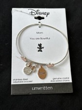 Disney Rose Gold Two-Tone Minnie Mouse Clear Crystal "Mom" Adjustable Bangle 50