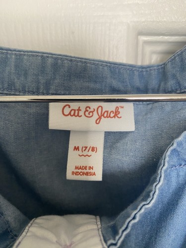 Cat & Jack Romper Girls 7-8 Blue Denim Short Sleeve Knotted Waist Button Front - Picture 3 of 3