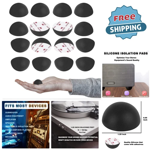 16-Pack Silicone Isolation Pads: Non-Skid Speaker Feet for Improved Audio Cla...
