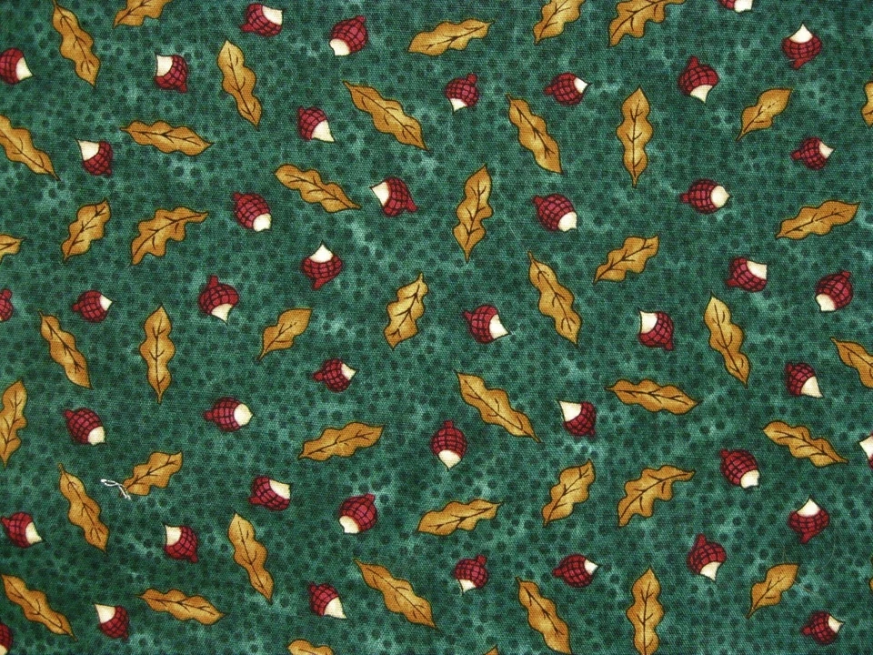 Tela Edredón Moda 71" x 44" Cynthia Young Bellotas Hojas Verde Erizo Otoño Foto 2 de 4