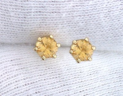 14KT Yellow Gold 4mm Round Imperial Topaz Gemstone Gem Pair Earring 14KTE18