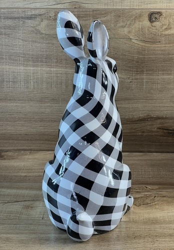 Frühling-Ostern-Hase Kaninchen schwarz-weiß-Gingham Resin Figuren-Set 2 Stück - Bild 7 von 23