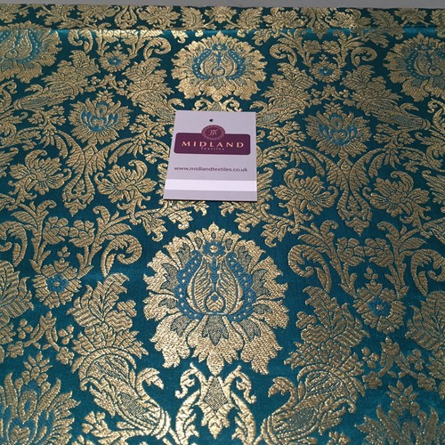 £15 Gold Indian Floral Metallic Print Banarsi faux Silk Brocade Fabric 40" M370 - Picture 17 of 70