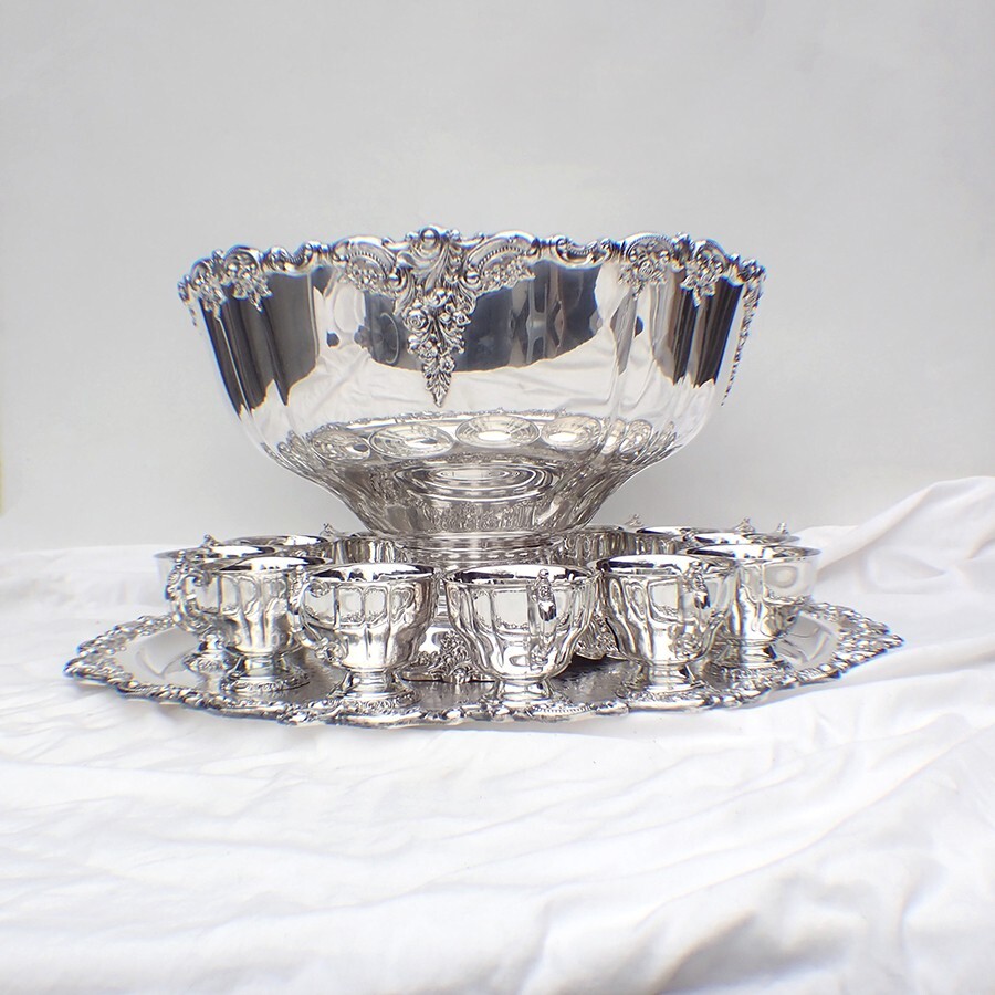Baroque Punch Set Punch Bowl Tray 16 Cups Wallace