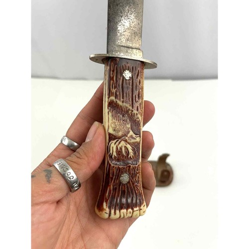 VTG Colonial Fixed Blade Hunting Buck Knife Plastic Handle Leather Sheath Elk - Picture 10 of 14