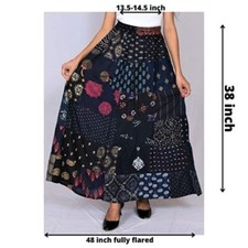 Black Vintage Indian Rayon Patchwork Hippy Gypsy Boho Maxi Women Long Skirts