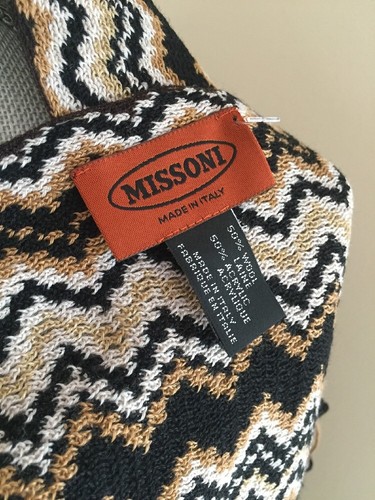 AUTENTICA SCIARPA MISSONI ZIG-ZAG MAGLIA MISTO LANA NERA MULTI MADE IN ITALY NUOVA - Foto 7 di 10