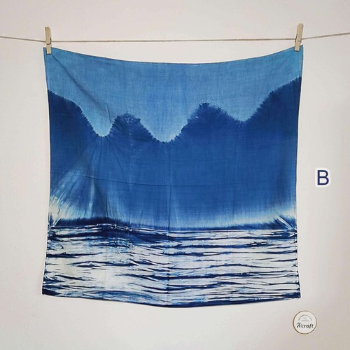 Shibori Tie Dye Bandana 25‘’, Silk Cotton Natural Indigo Hand Dyed Square Scarf - Picture 13 of 16