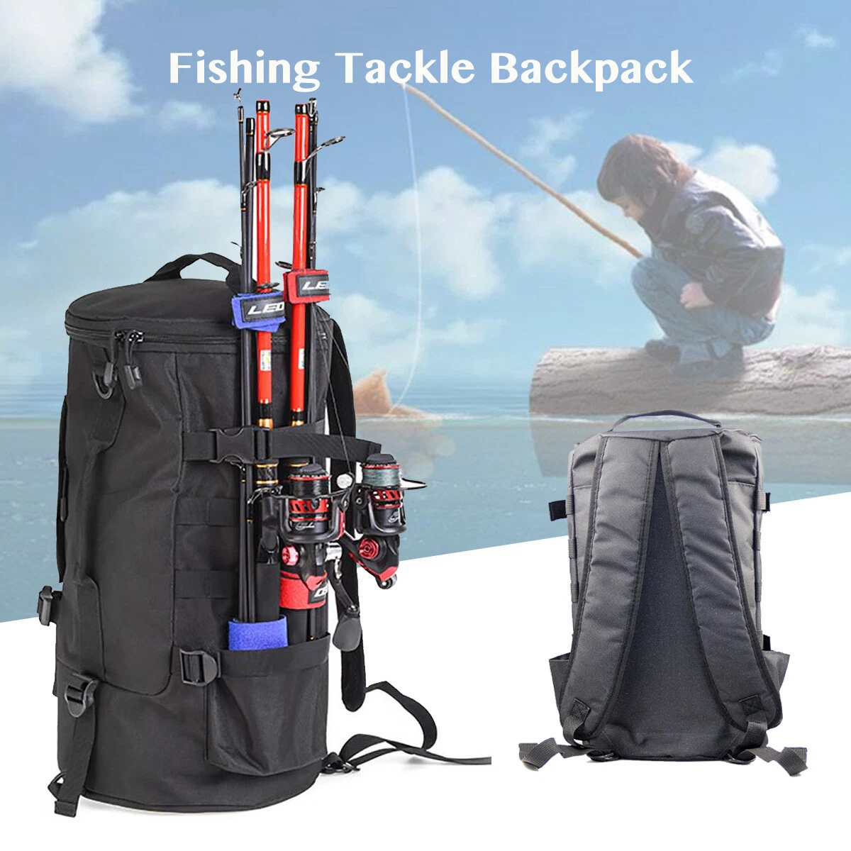 Cylindrical Multifunctional Fishing Tackles Backpack Fishing Rod