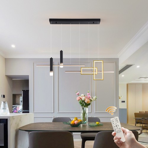 Black LED Chandelier Island Adjustable Hanging Height Pendant Light Living Room - Picture 3 of 23