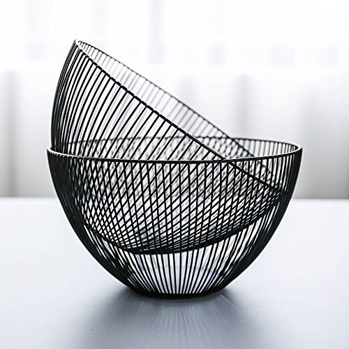 Wire Fruit Basket Large Round Black Metal Fruit Bread Storage Baskets Bowl Stand - Picture 5 of 7