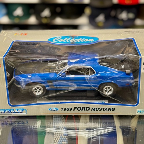 1/18 1969 Ford Mustang Boss 302 Blue WELLY Diecast Car | New - Picture 2 of 6