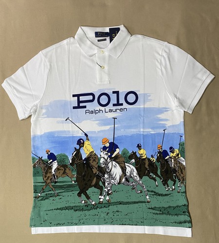 Polo Ralph Lauren Para Hombre POLO CLUB ESCÉNICO Personalizado Delgado Polo Blanco, Talla XL - Imagen 1 de 12