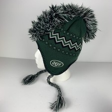 NEW YORK YOUTH HAT JETS GREEN/BLACK JACQUARD TASSEL KNIT MOHAWK KIDS SIZE 8-20