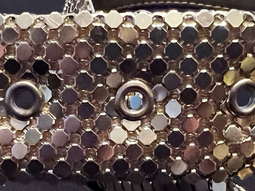 Faux Gold Structured Mesh Belt Large Buckle/Tip Leather Lined S/M Fancy Shimmer - Picture 5 of 8