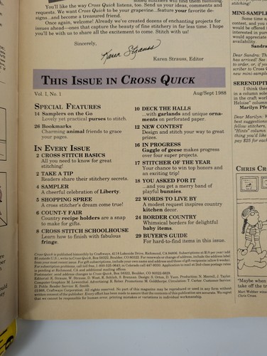 Cross Quick Premiere 1st Issue Cross Stitch Crafting Magazine Aug/Sept 1988 - Picture 7 of 7