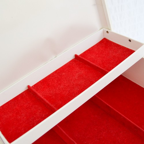 Vintage Cream Jewellery Box - Made in Sweden Red Lined Two Tier Retro - Picture 2 of 14