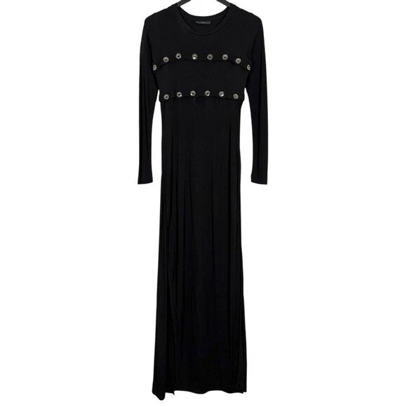 Nuevo con etiquetas Maxi Vestido Diesel Talla S Negro D-Raspery Manga Larga Con Detalle de Botones a Presión Foto 3 de 4
