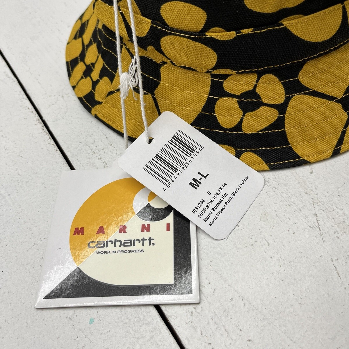Marni X Carhartt Black / Yellow Flower Print Bucket Hat Marni X Carhartt Black / Yellow Flower Print Bucket Hat