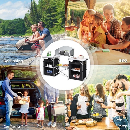 2 IN1 Folding Table Camping Kitchen Storage Aluminum Stand Table Cooking BBQ - Picture 13 of 13