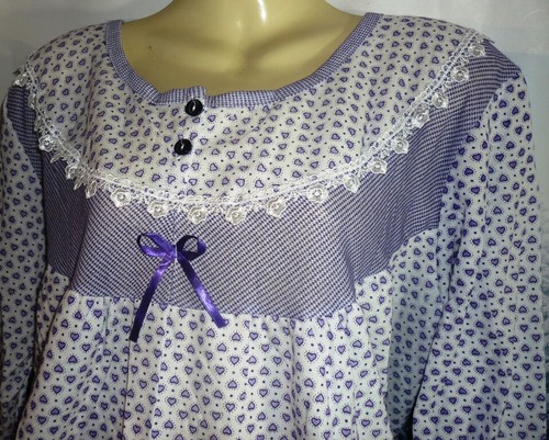 Thermo Baumwolle Nachthemd Langarm warm angerauht zart gemuster Gr. L -3XL 44-52 - Bild 2 von 12