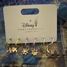Disney Parks Collection Earrings Charm Icon Hoop Princess Set of 3 New NWT