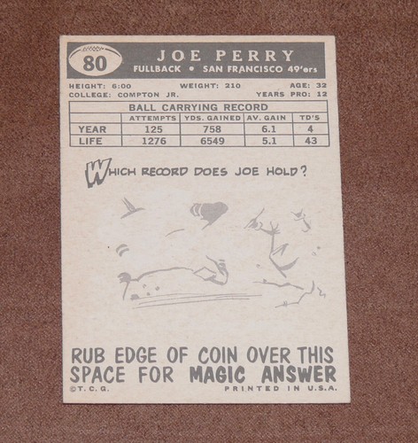 1959 Topps Football #80 Joe Perry HOF 49ers NM - Picture 3 of 3