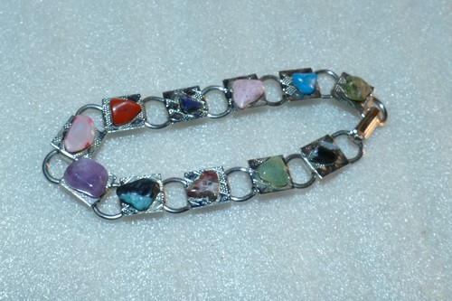 11 Halbedelsteine auf silberfarbenem Gliederarmband Modeschmuck 7,75" lang - Bild 5 von 11
