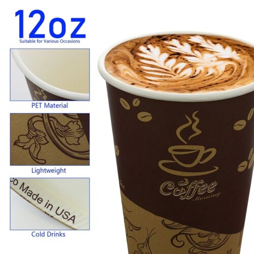 Tazas de papel desechables de 12 oz diseño de grano de café para beber frío/caliente paquete de 50-500 - Imagen 3 de 6