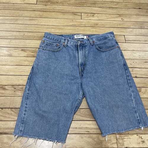 Levi's 505 Jeans Shorts Y2k Erwachsene 34 blau Denim Jorts Fransen Sk8 Bermuda Mod 11" - Bild 18 von 21