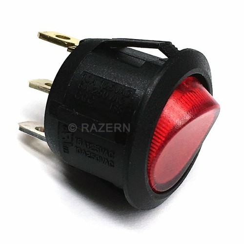 NEW Round Snap-In Power Rocker Toggle Lighted Switch w/ Red LED Lamp 100-250V AC - Picture 2 of 6