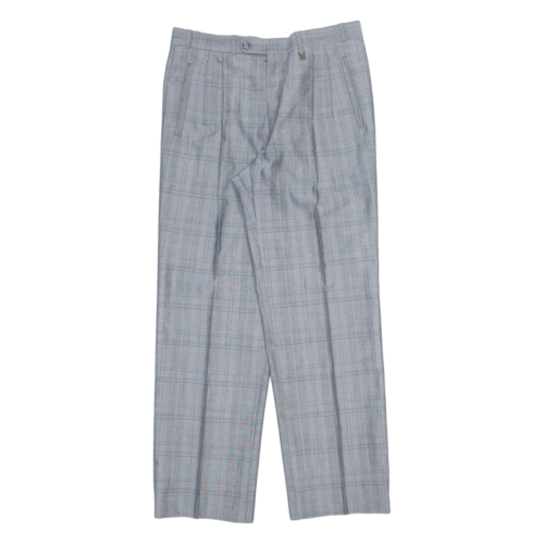 Vintage MAC M. Checked Mens Trousers Grey Regular Straight 90s Silk W32 L31 - Afbeelding 1 van 6